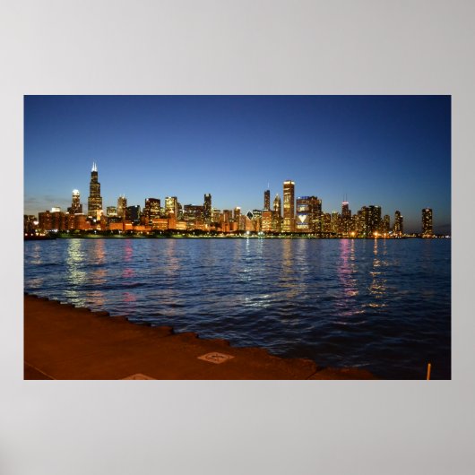 Chicago Skyline bij nacht Poster (Voorkant)