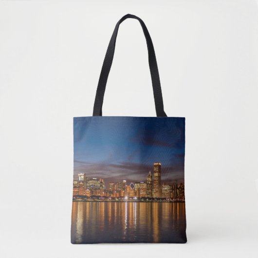 Chicago Skyline bij nacht Tote Bag (Voorkant)