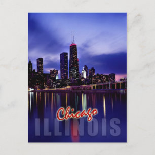 Chicago skyline bij schemering briefkaart