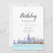 Chicago Skyline Birthday Weekend Invitation Kaart (Voorkant)