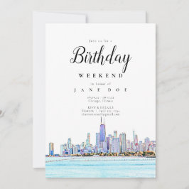 Chicago Skyline Birthday Weekend Invitation Kaart
