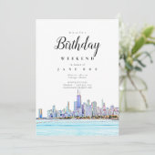 Chicago Skyline Birthday Weekend Invitation Kaart (Staand voorkant)