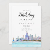 Chicago Skyline Birthday Weekend Invitation Kaart (Voorkant / Achterkant)