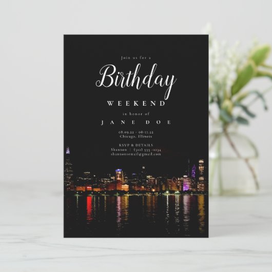 Chicago Skyline Birthday Weekend Invitation Kaart (Staand voorkant)