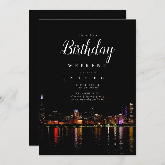 Chicago Skyline Birthday Weekend Invitation Kaart (Voorkant / Achterkant)