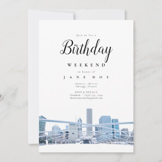 Chicago Skyline Birthday Weekend Invitation Kaart (Voorkant)