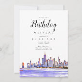 Chicago Skyline Birthday Weekend Invitation Kaart (Voorkant)
