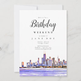 Chicago Skyline Birthday Weekend Invitation Kaart