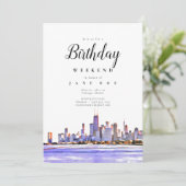 Chicago Skyline Birthday Weekend Invitation Kaart (Staand voorkant)