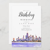 Chicago Skyline Birthday Weekend Invitation Kaart (Voorkant / Achterkant)