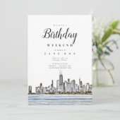 Chicago Skyline Birthday Weekend Invitation Kaart (Staand voorkant)
