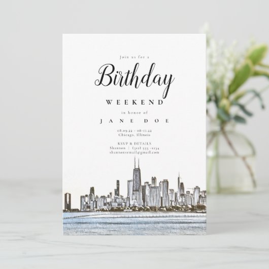 Chicago Skyline Birthday Weekend Invitation Kaart (Staand voorkant)
