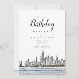 Chicago Skyline Birthday Weekend Invitation Kaart