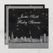 Chicago Skyline Black Gold Star Baby shower Kaart (Voorkant / Achterkant)