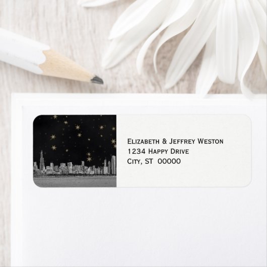 Chicago Skyline Black Gold Star Etiket (Insitu)