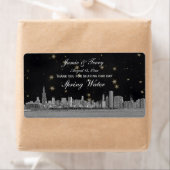 Chicago Skyline Black Gold Star H Water Bottle Etiket (Insitu)