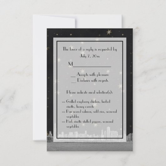 Chicago Skyline Black Gold Star RSVP w Menu (Achterkant)