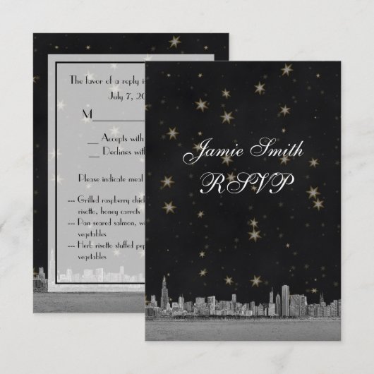 Chicago Skyline Black Gold Star RSVP w Menu (Voorkant / Achterkant)