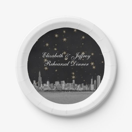 Chicago Skyline Black Gold Star S Papieren Bordje (Voorkant)
