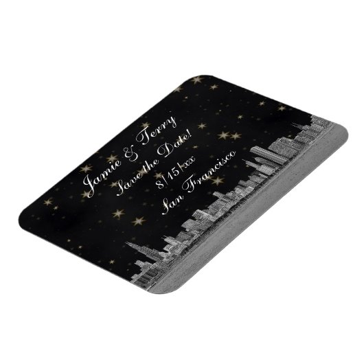 Chicago Skyline Black Gold Star Save the Date Magneet (Linkerzijde)