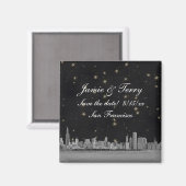 Chicago Skyline Black Gold Star Save the Date Magneet (Voorkant / Achterkant)