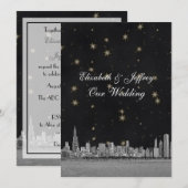Chicago Skyline Black Gold Star V bruiloft Kaart (Voorkant / Achterkant)