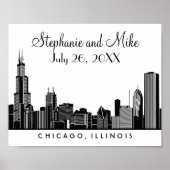 Chicago Skyline Black Wedding Reception Welkom Poster (Voorkant)