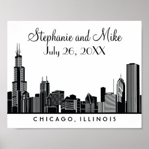 Chicago Skyline Black Wedding Reception Welkom Poster