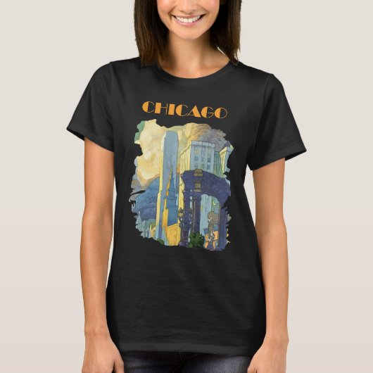 Chicago Skyline Blauwe Reis T-Shirt (Voorkant)