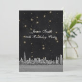 Chicago Skyline Blk Gold Star Birthday Party V Kaart (Staand voorkant)