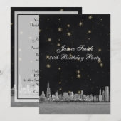Chicago Skyline Blk Gold Star Birthday Party V Kaart (Voorkant / Achterkant)