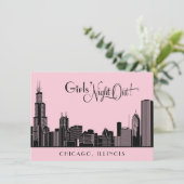 Chicago Skyline Bruiloft Bachelorette Party Roze Kaart (Staand voorkant)
