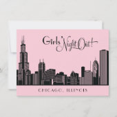 Chicago Skyline Bruiloft Bachelorette Party Roze Kaart (Voorkant)
