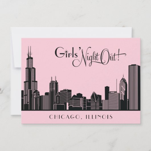 Chicago Skyline Bruiloft Bachelorette Party Roze Kaart (Voorkant)