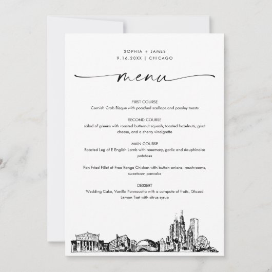 Chicago Skyline bruiloft diner menu Kaart 5x7 (Voorkant)
