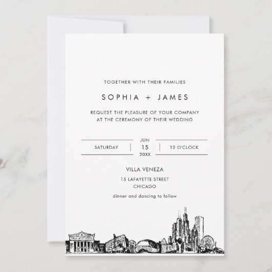 Chicago Skyline bruiloft uitnodiging met foto (Voorkant)