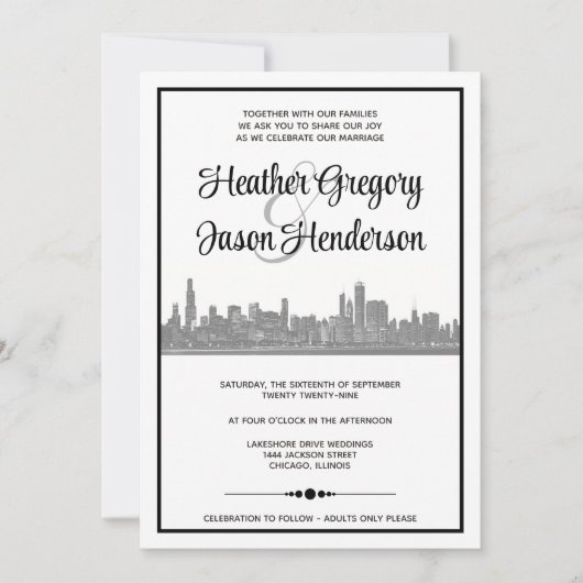 Chicago Skyline bruiloft uitnodiging met QR-code (Voorkant)