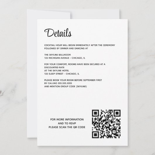 Chicago Skyline bruiloft uitnodiging met QR-code (Achterkant)