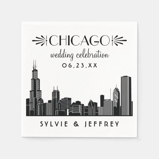 Chicago Skyline bruiloft viering Monogram Servetten (Voorkant)
