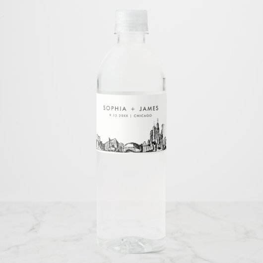 Chicago Skyline bruiloft Waterfles Etiket (Voorkant)