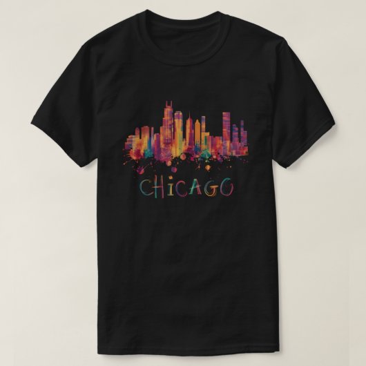 Chicago Skyline Cityscape Waterverf Chicago T-shirt (Design voorkant)