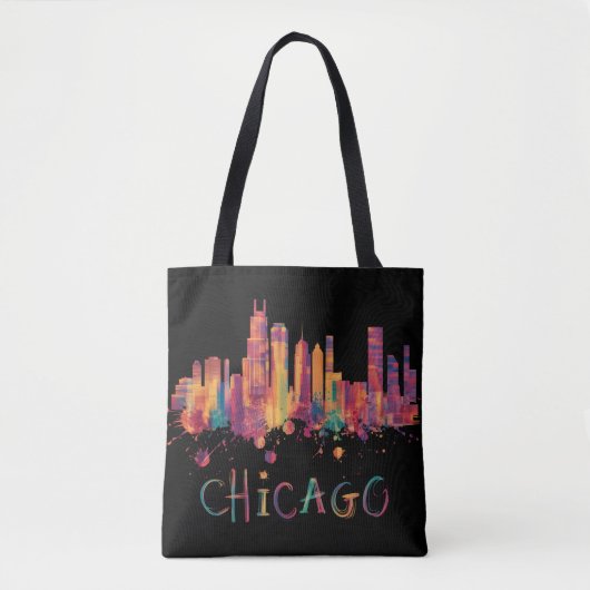 Chicago Skyline Cityscape Waterverf Chicago Tote Bag (Voorkant)
