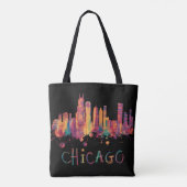 Chicago Skyline Cityscape Waterverf Chicago Tote Bag (Achterkant)