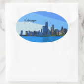 Chicago Skyline Collage Paint Ovale Sticker (Tas)