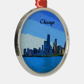 Chicago Skyline Collage Schilderij Metalen Ornament (Rechts)