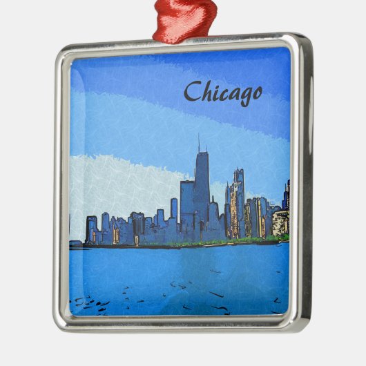 Chicago Skyline Collage Schilderij Metalen Ornament (Links)