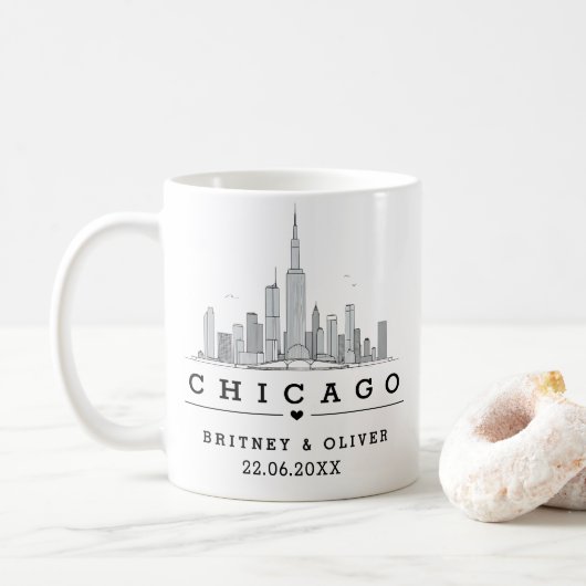 Chicago Skyline –Custom Wedding City Gift Koffiemok (Met donut)