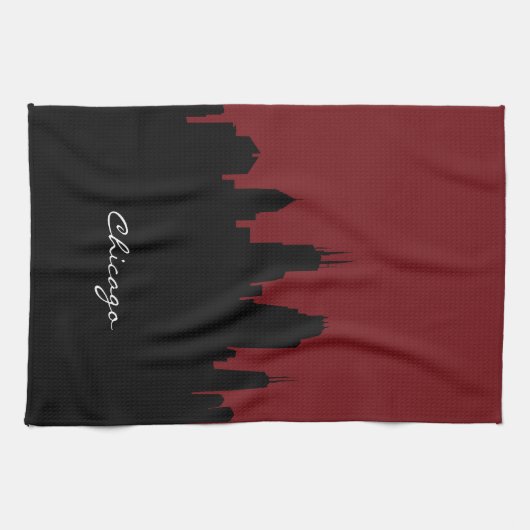 Chicago Skyline | Donkerrood Theedoek (Horizontaal)