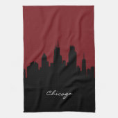 Chicago Skyline | Donkerrood Theedoek (Verticaal)