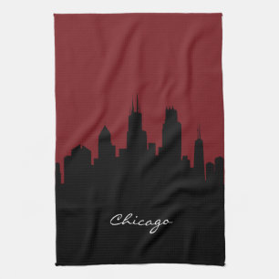 Chicago Skyline Donkerrood Theedoek